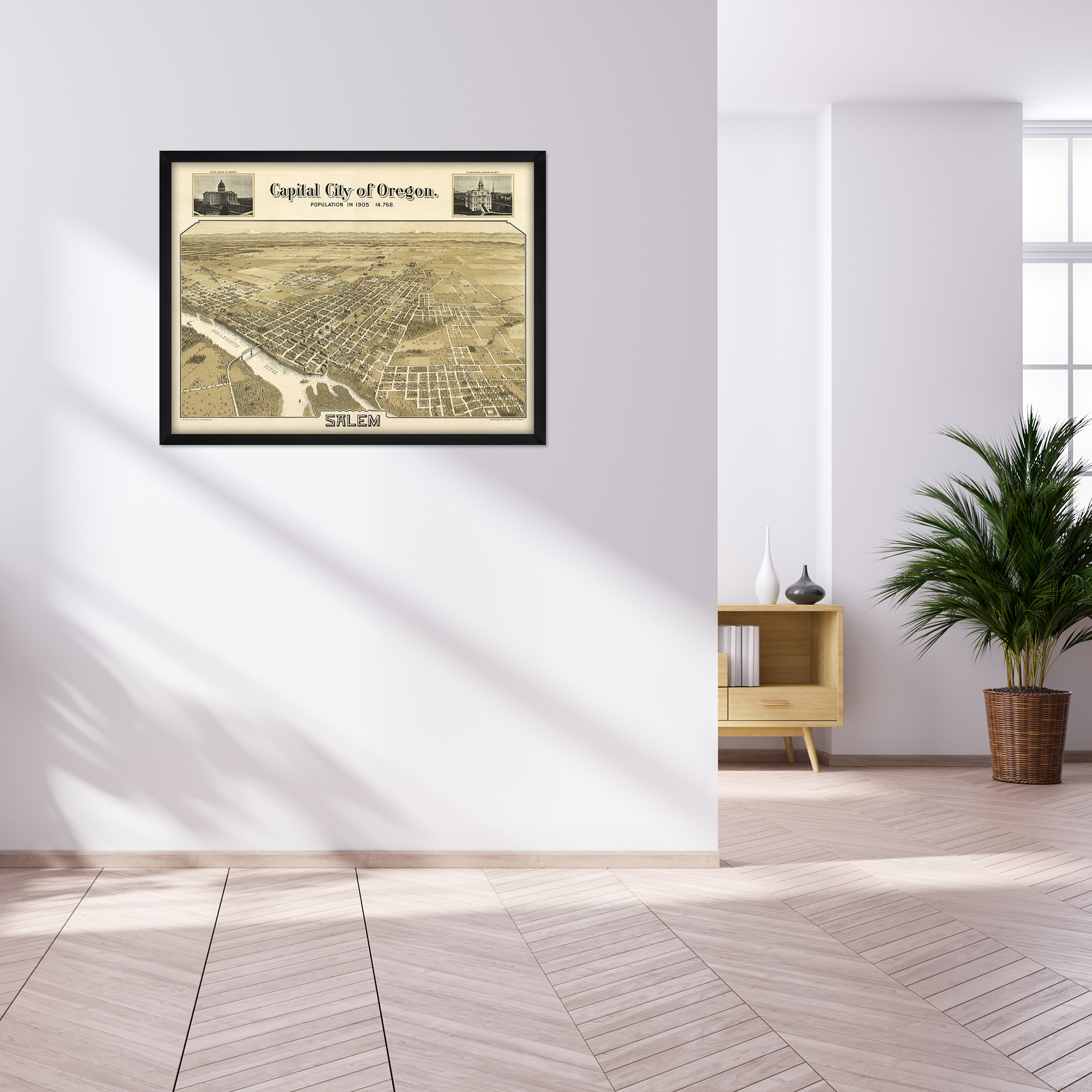 1905 Salem Oregon Map - Framed Vintage Salem City State of Oregon Map Wall Art - Picture 19 of 56