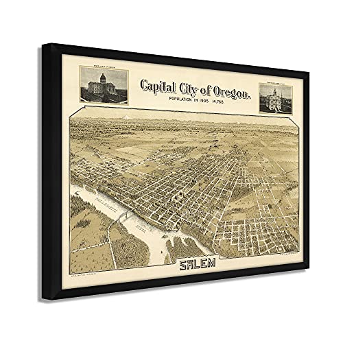 1905 Salem Oregon Map - Framed Vintage Salem City State of Oregon Map Wall Art - Picture 16 of 56