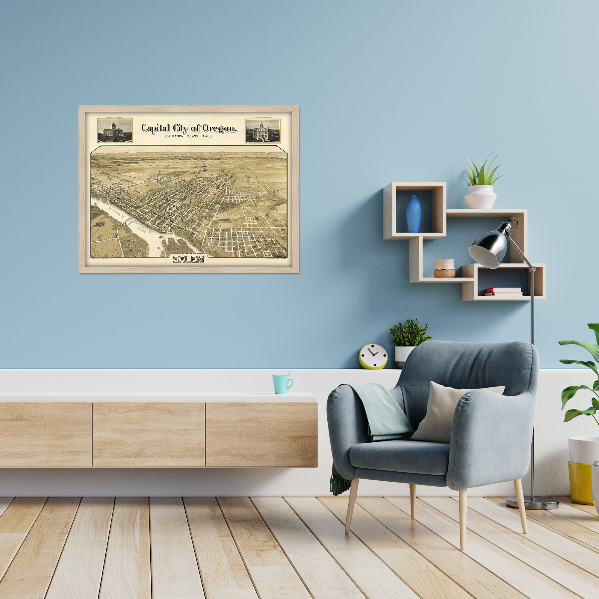 1905 Salem Oregon Map - Framed Vintage Salem City State of Oregon Map Wall Art - Picture 56 of 56