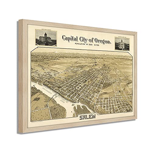 1905 Salem Oregon Map - Framed Vintage Salem City State of Oregon Map Wall Art - Picture 52 of 56