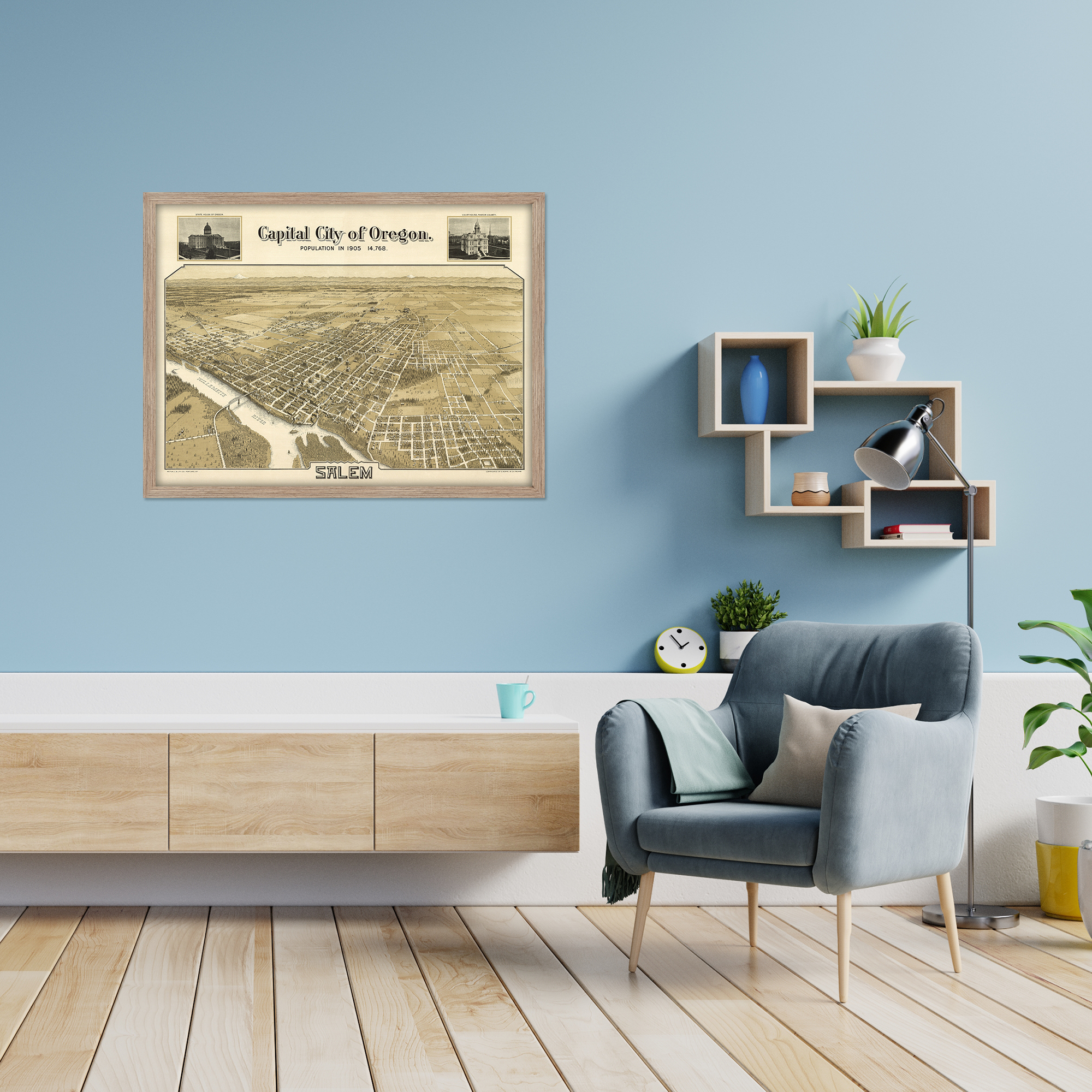 1905 Salem Oregon Map - Framed Vintage Salem City State of Oregon Map Wall Art - Picture 32 of 56