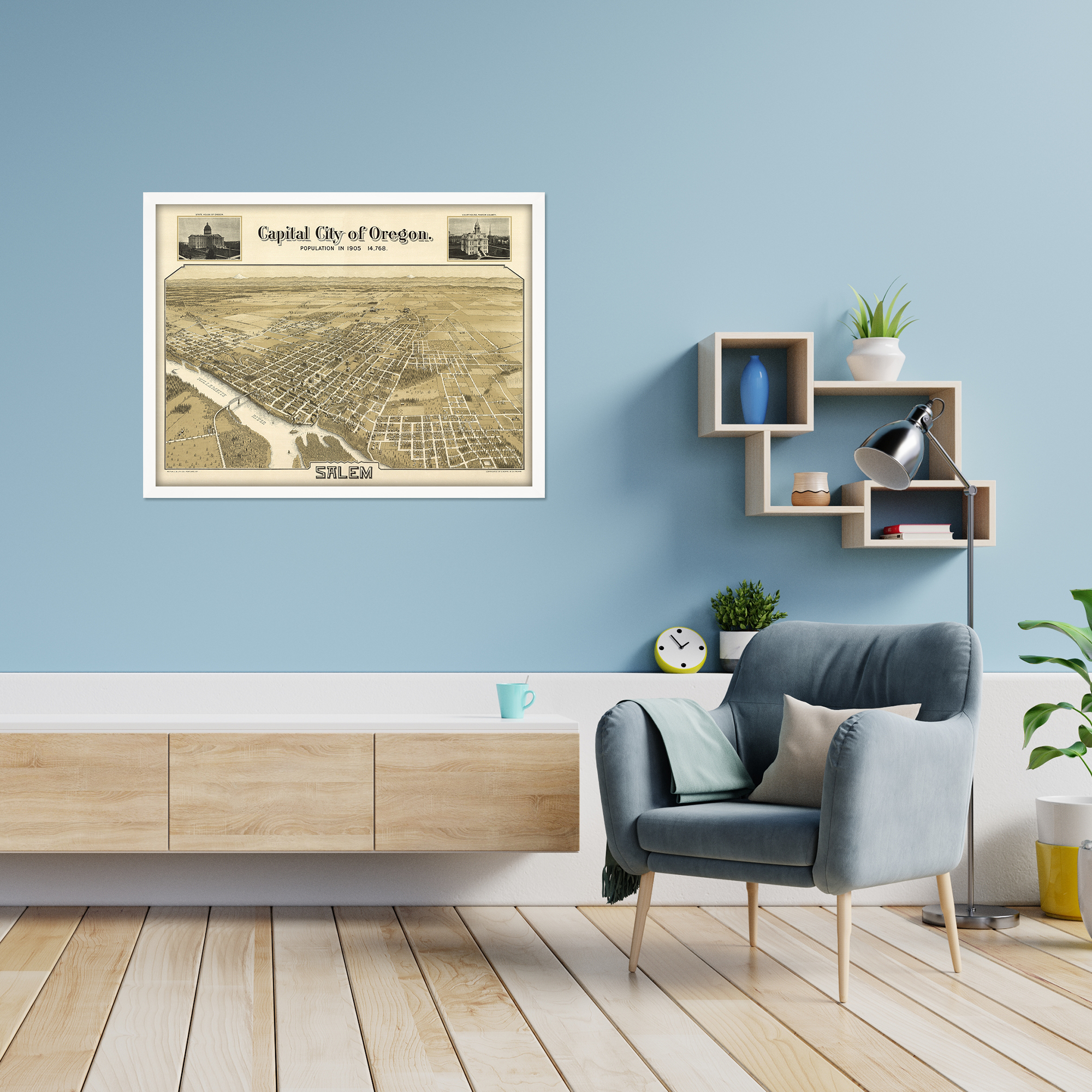 1905 Salem Oregon Map - Framed Vintage Salem City State of Oregon Map Wall Art - Picture 43 of 56