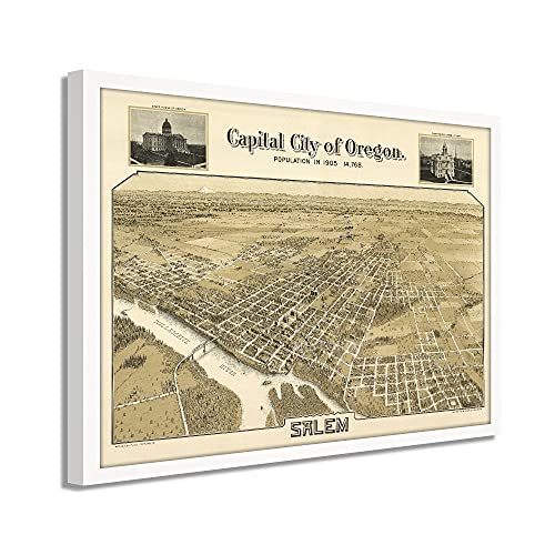1905 Salem Oregon Map - Framed Vintage Salem City State of Oregon Map Wall Art - Picture 40 of 56