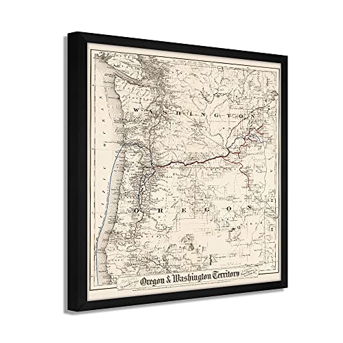 1880 Oregon and Washington Map – Framed Vintage Oregon Wall Art Poster Print