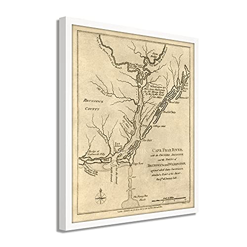 1781 Cape Fear River Map - Framed Vintage Map of North Carolina Wall ...