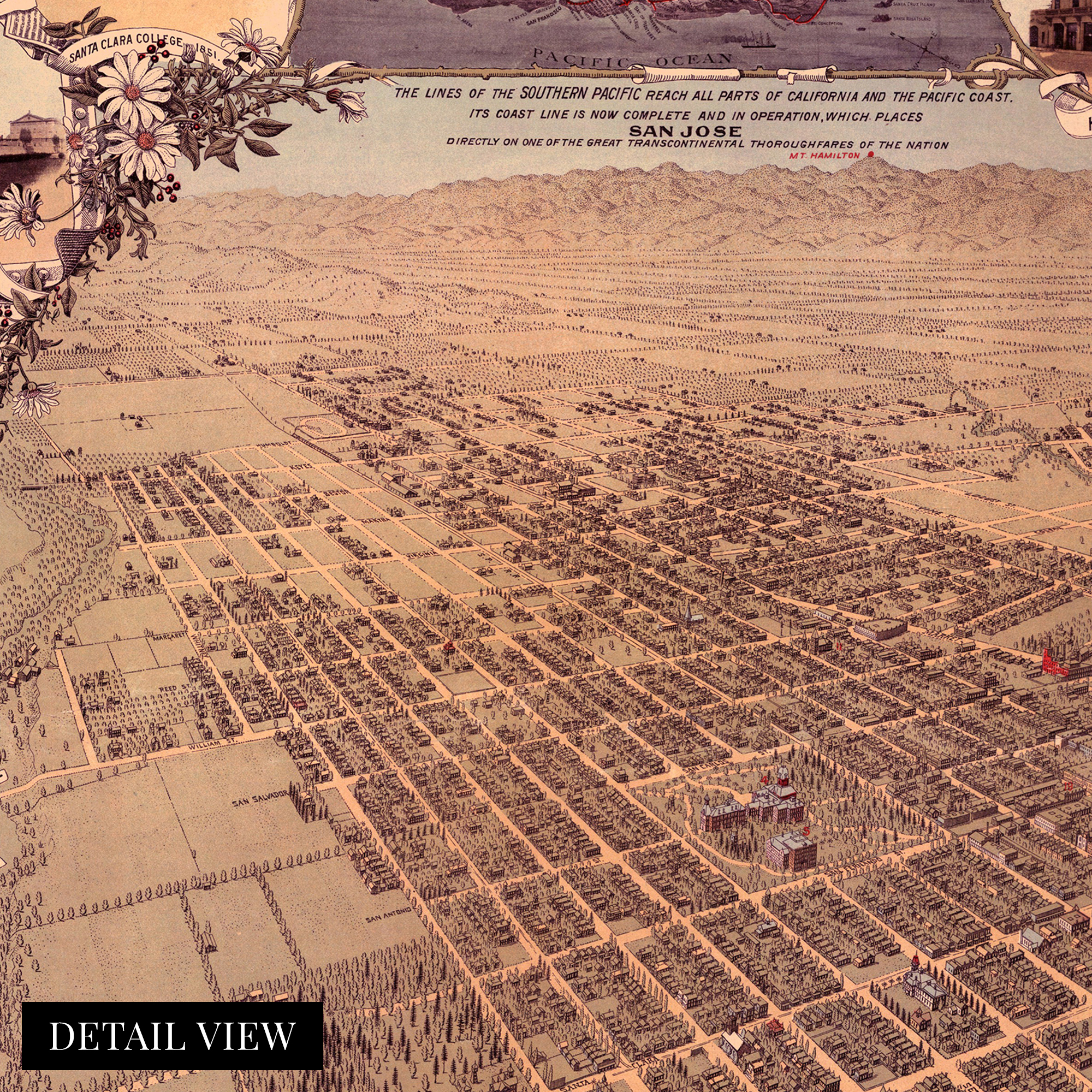1901 San Jose California Map - Framed Vintage San Jose Wall Art Poster Print - Picture 24 of 56