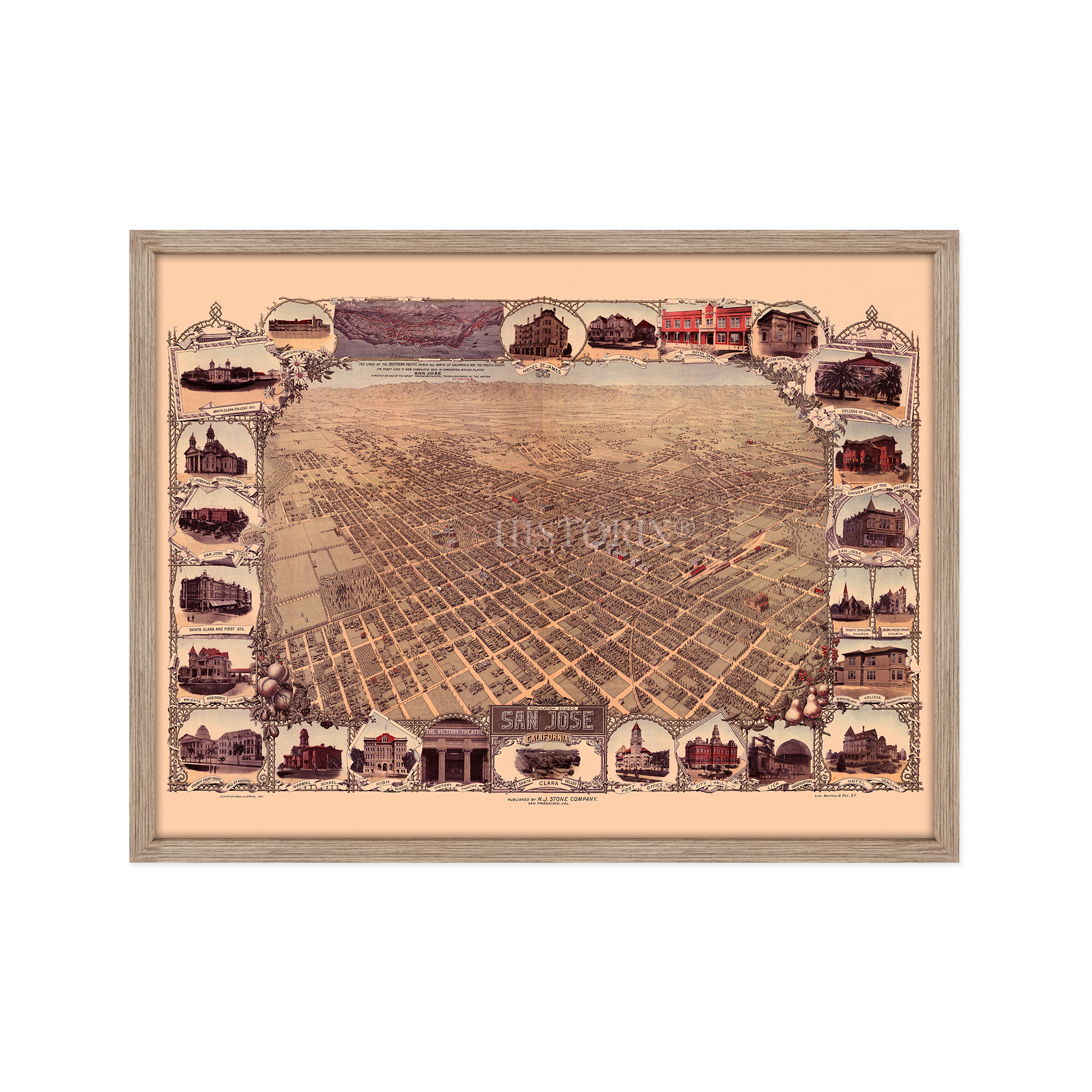 1901 San Jose California Map - Framed Vintage San Jose Wall Art Poster Print - Picture 39 of 56