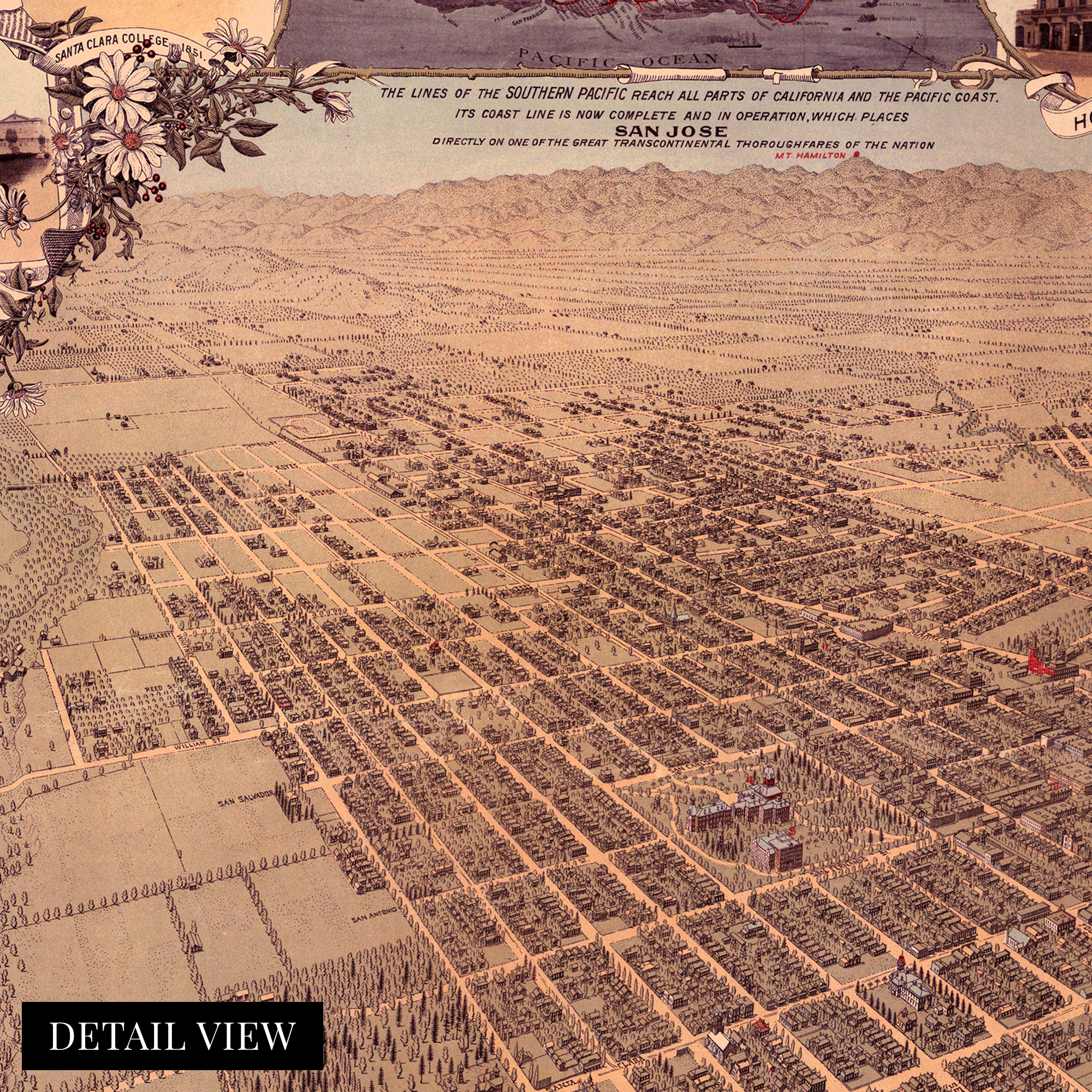 1901 San Jose California Map - Framed Vintage San Jose Wall Art Poster Print - Picture 36 of 56