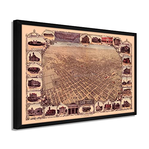 1901 San Jose California Map - Framed Vintage San Jose Wall Art Poster Print - Picture 16 of 56