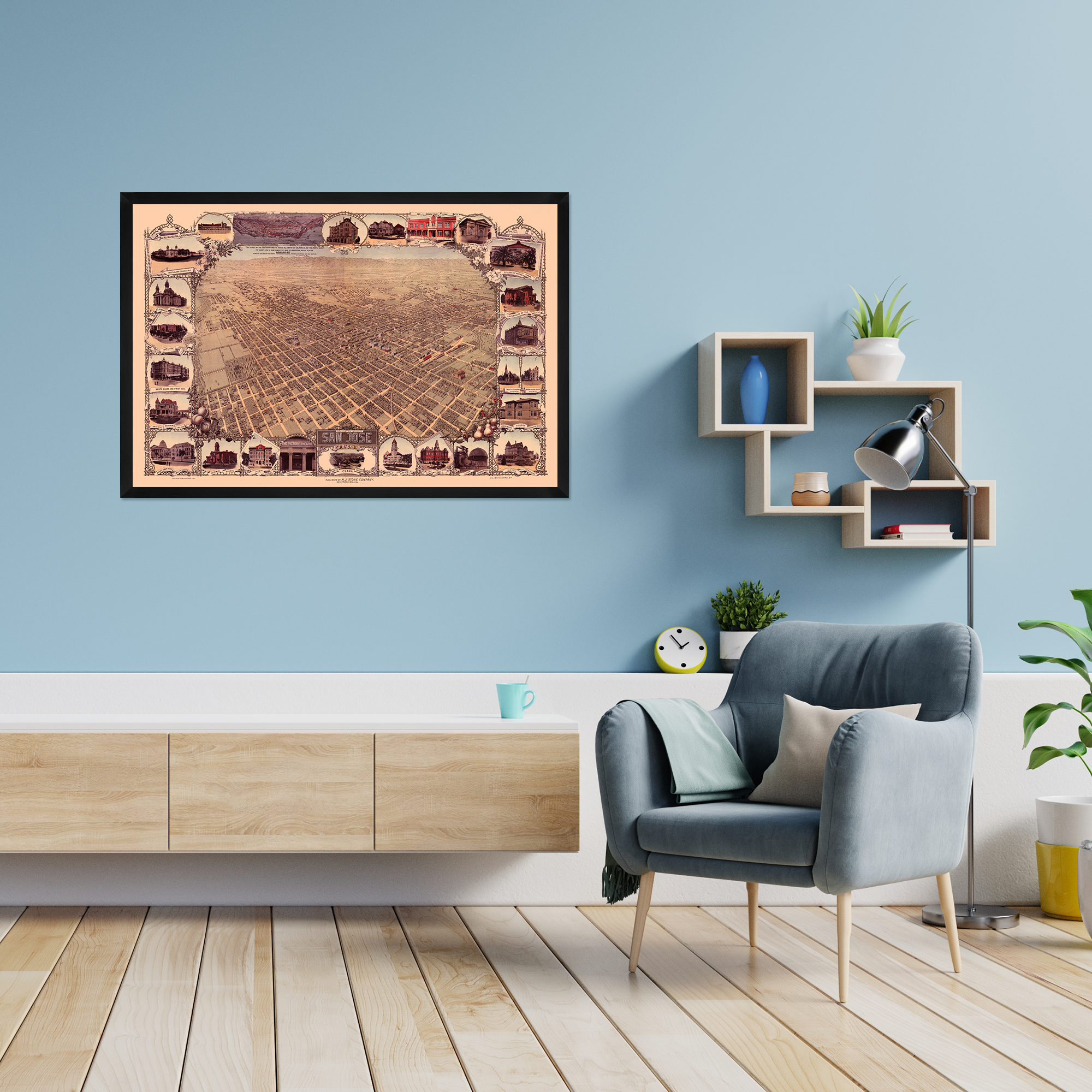 1901 San Jose California Map - Framed Vintage San Jose Wall Art Poster Print - Picture 19 of 56