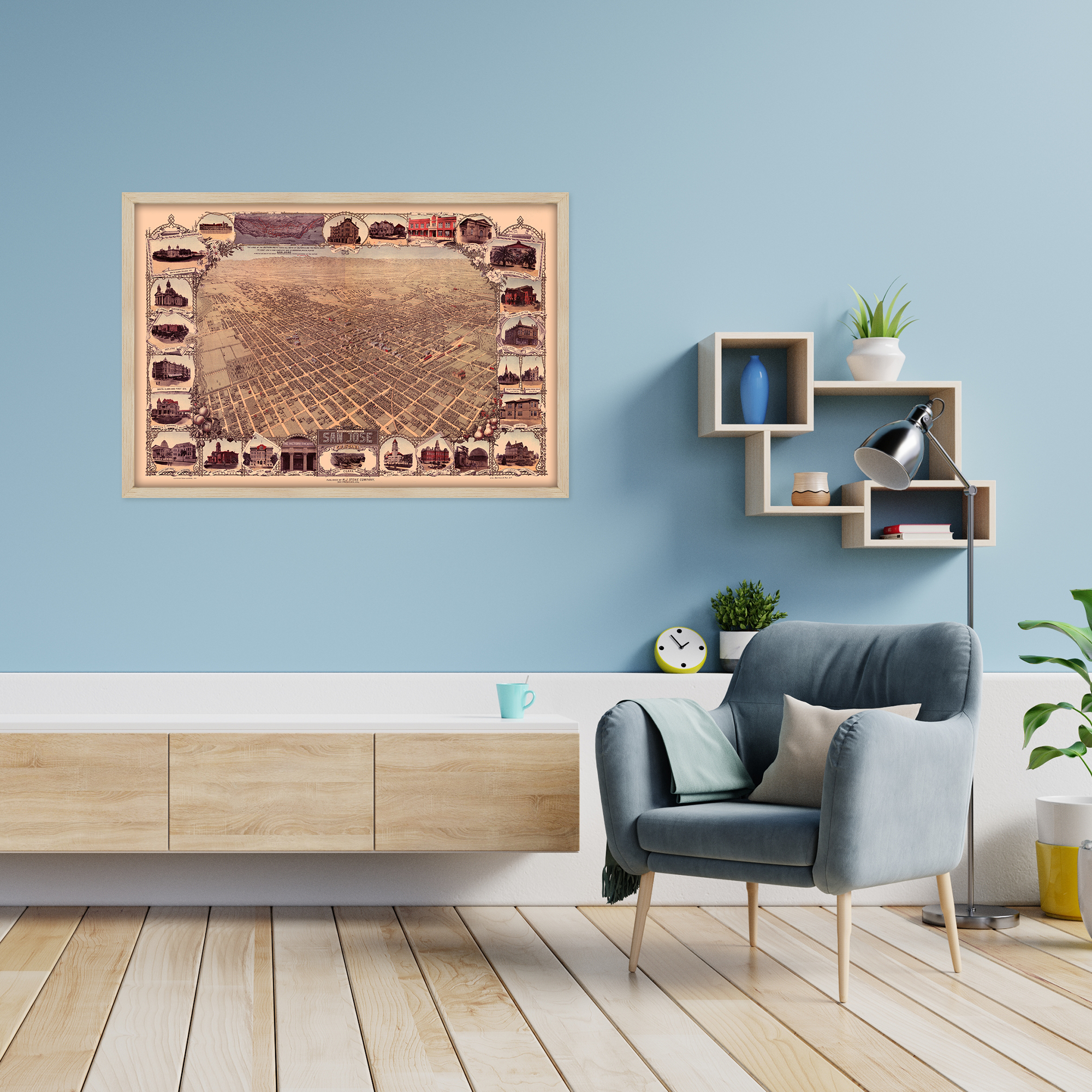 1901 San Jose California Map - Framed Vintage San Jose Wall Art Poster Print - Picture 32 of 56