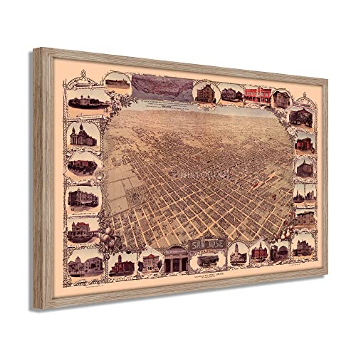1901 San Jose California Map - Framed Vintage San Jose Wall Art Poster Print - Picture 40 of 56