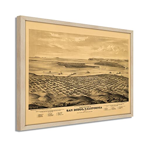 1876 San Diego Map - Framed Vintage San Diego Map History Wall Art Poster Print - Picture 21 of 56