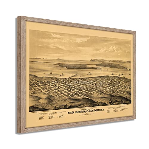 1876 San Diego Map - Framed Vintage San Diego Map History Wall Art Poster Print - Picture 33 of 56