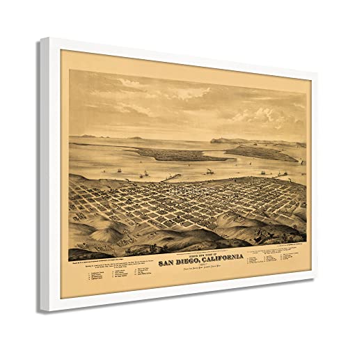 1876 San Diego Map - Framed Vintage San Diego Map History Wall Art Poster Print - Picture 45 of 56