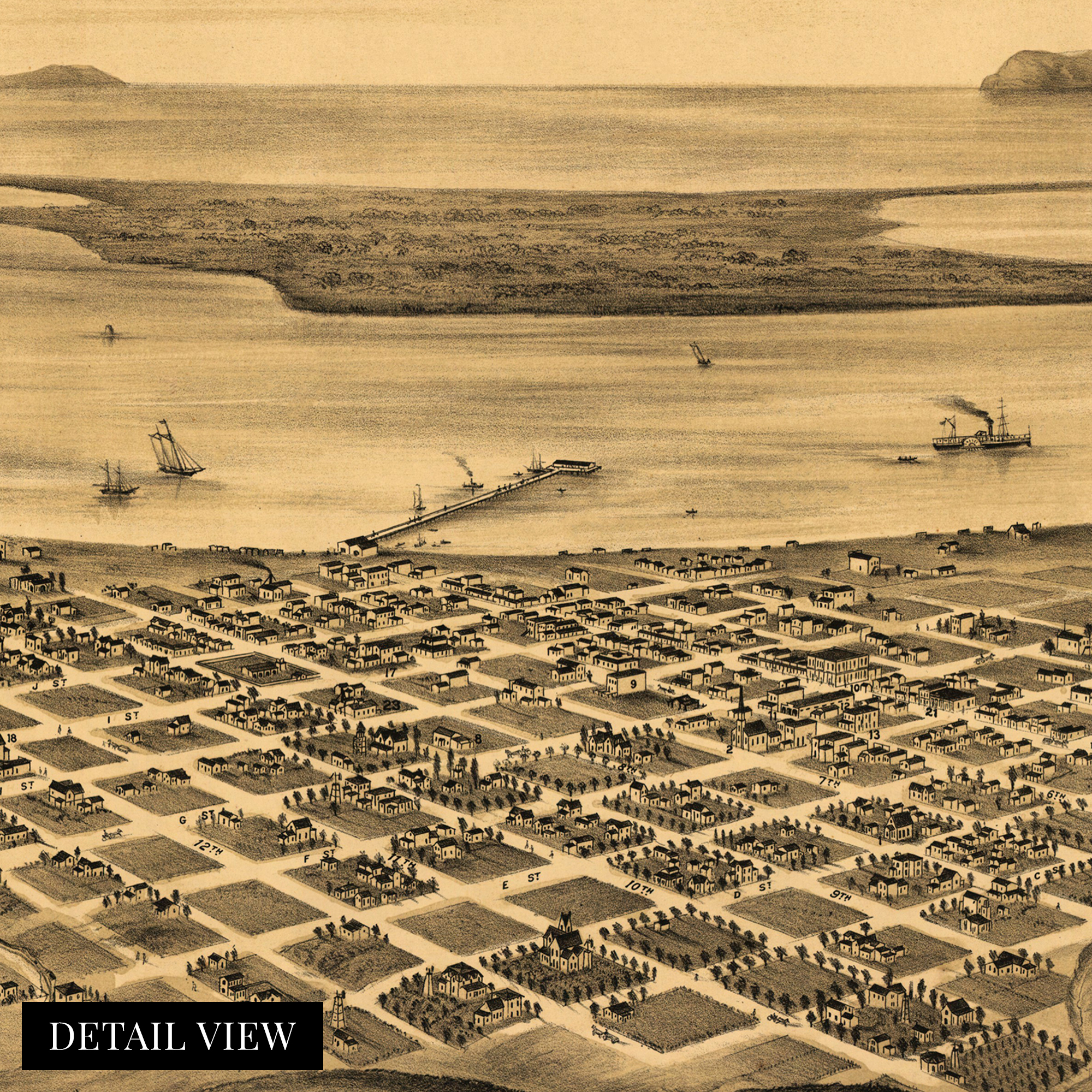 1876 San Diego Map - Framed Vintage San Diego Map History Wall Art Poster Print - Picture 48 of 56