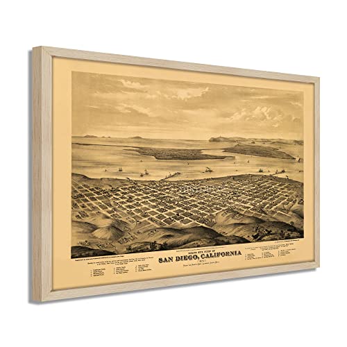1876 San Diego Map - Framed Vintage San Diego Map History Wall Art Poster Print - Picture 28 of 56