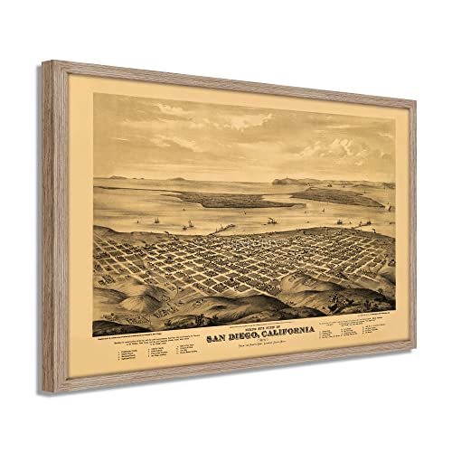 1876 San Diego Map - Framed Vintage San Diego Map History Wall Art Poster Print - Picture 40 of 56