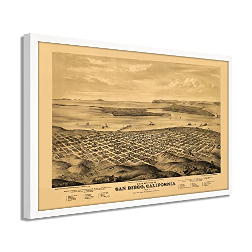 1876 San Diego Map - Framed Vintage San Diego Map History Wall Art Poster Print - Picture 52 of 56