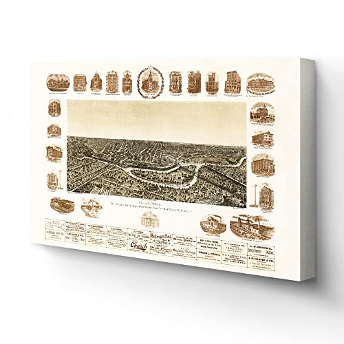 1892 Dallas Texas Map - Canvas Wrap Vintage Dallas Map Wall Art Poster Print - Picture 10 of 16