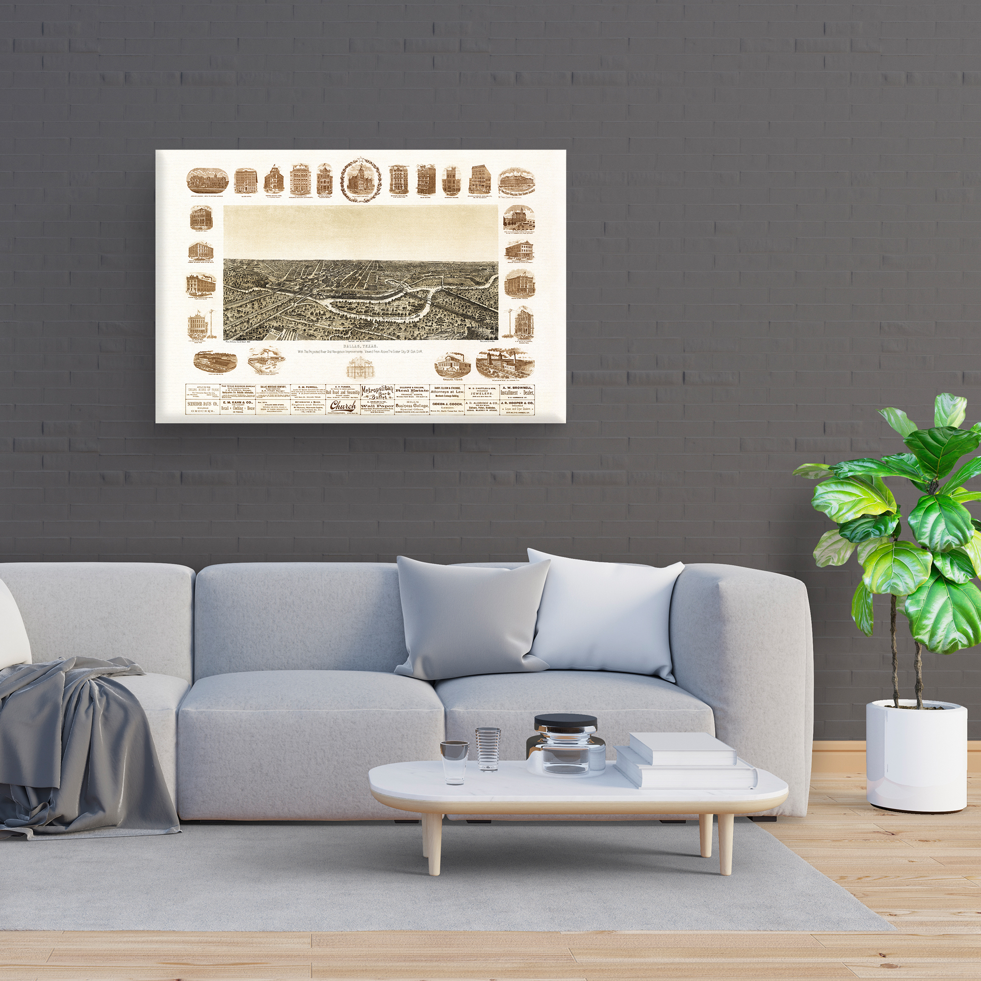 1892 Dallas Texas Map - Canvas Wrap Vintage Dallas Map Wall Art Poster Print - Picture 15 of 16