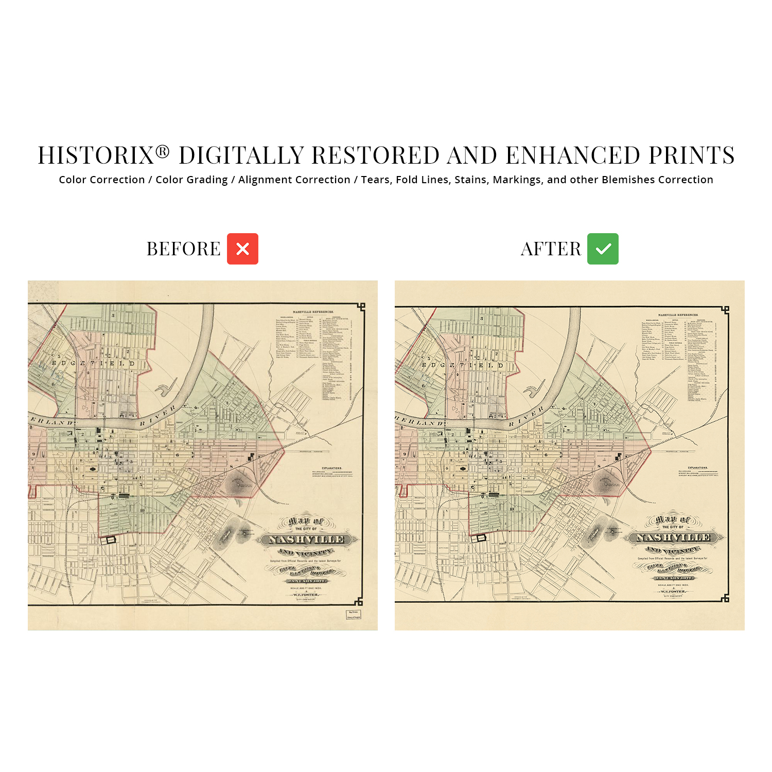 1877 Nashville Tennessee Map - History Map of Nashville TN Wall Art Poster Print - Picture 15 of 26