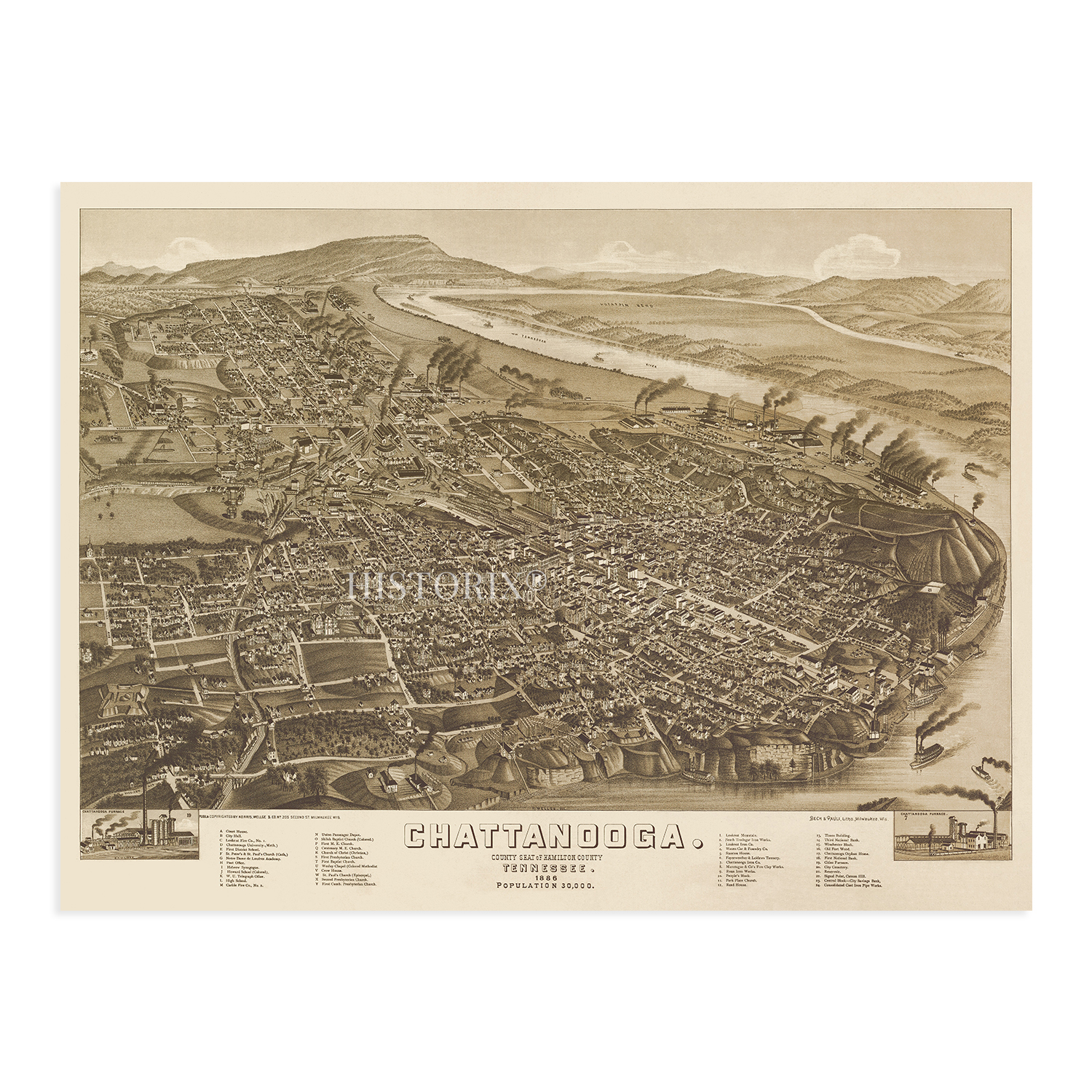 1886 Karte von Chattanooga Tennessee - Old Chattanooga Hamilton County Karte Wandbild - Bild 19 von 26