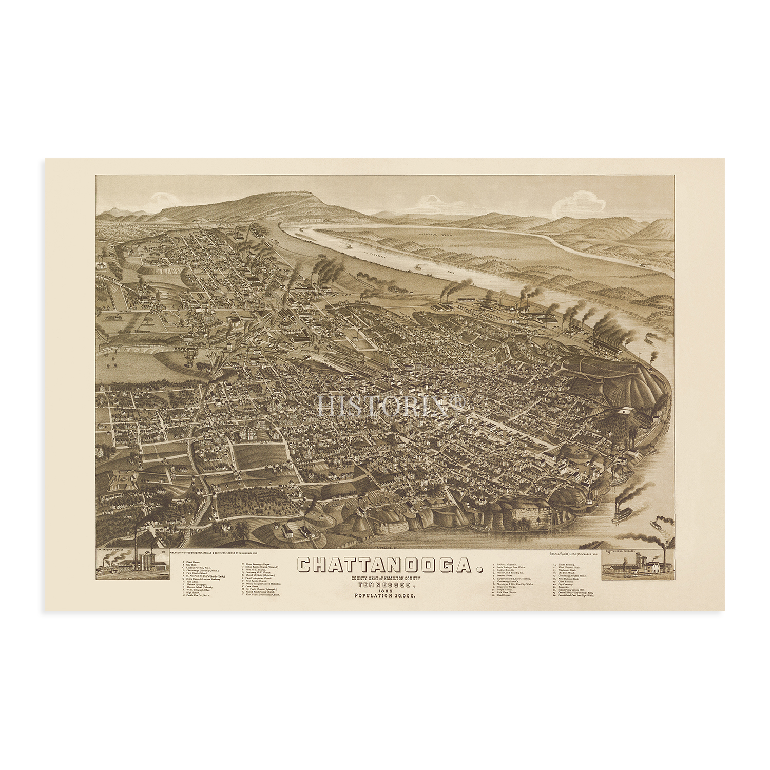 1886 Karte von Chattanooga Tennessee - Old Chattanooga Hamilton County Karte Wandbild - Bild 26 von 26
