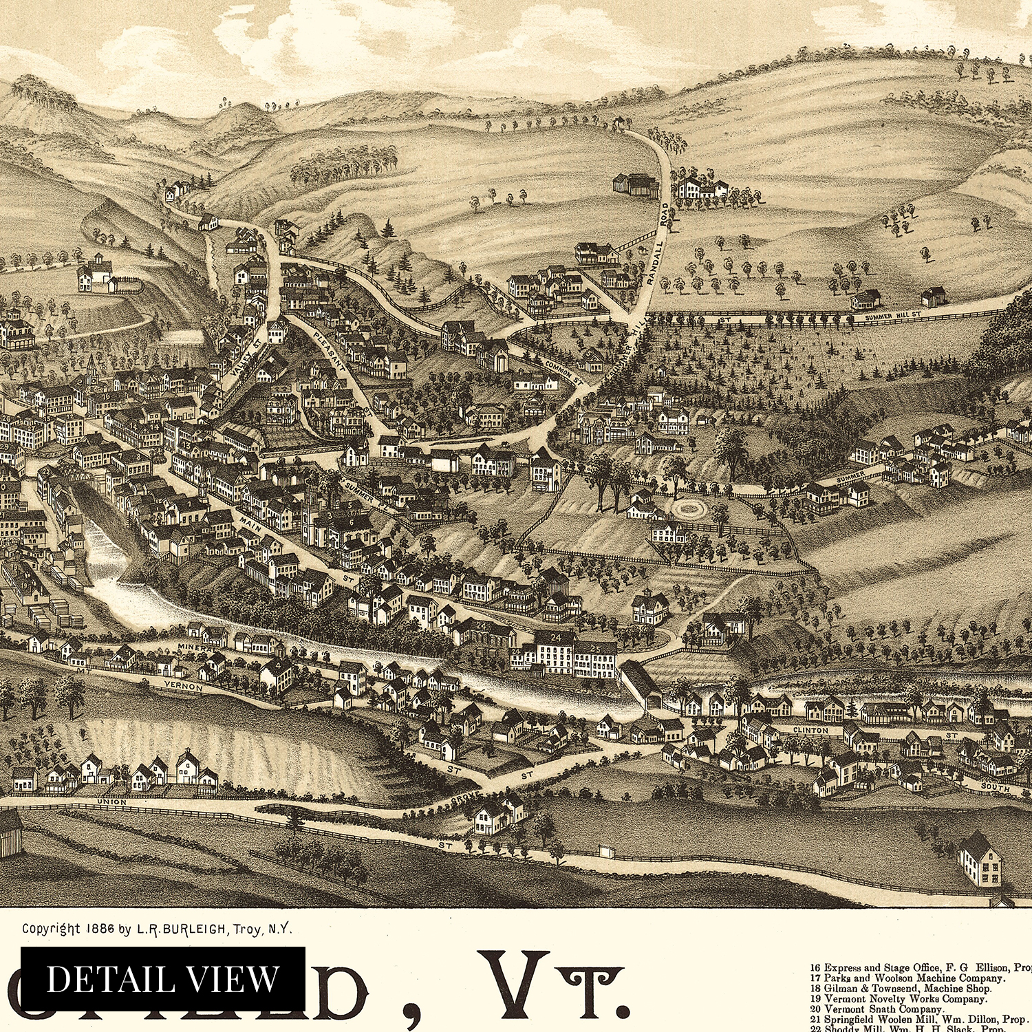 1886 Springfield Vermont Karte - Geschichte Karte von Springfield VT Wandbild Poster - Bild 16 von 26