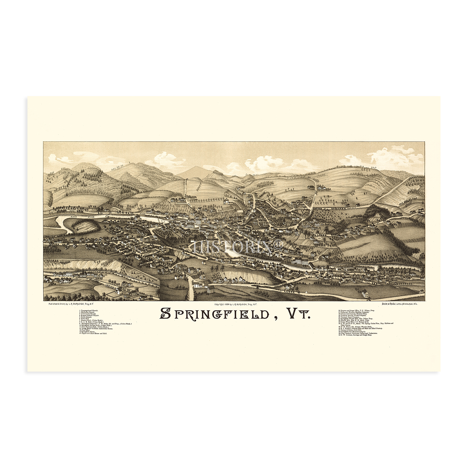 1886 Springfield Vermont Karte - Geschichte Karte von Springfield VT Wandbild Poster - Bild 26 von 26