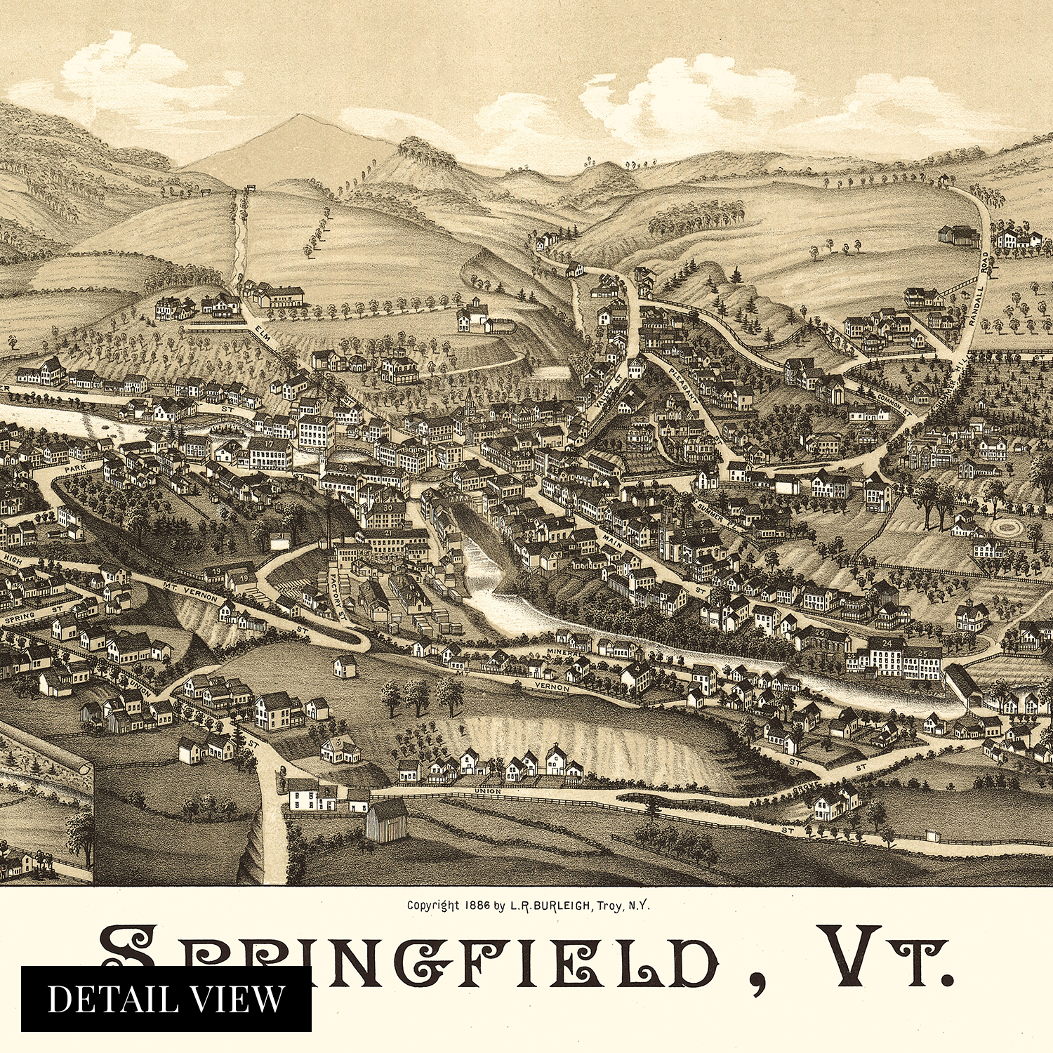 1886 Springfield Vermont Karte - Geschichte Karte von Springfield VT Wandbild Poster - Bild 23 von 26