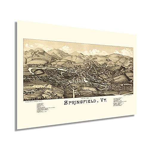 1886 Springfield Vermont Karte - Geschichte Karte von Springfield VT Wandbild Poster - Bild 20 von 26