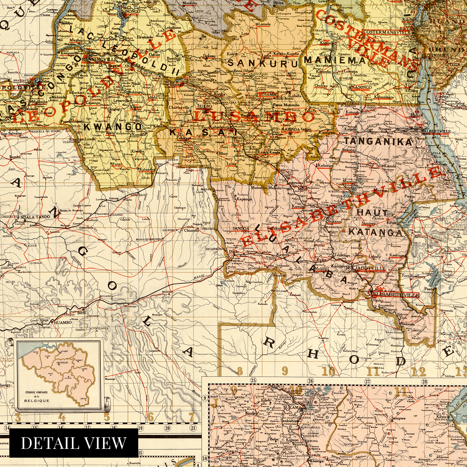 1896 Mapa del Congo Belga - Póster de arte mural antiguo del Congo belga de África Central - Imagen 16 de 26