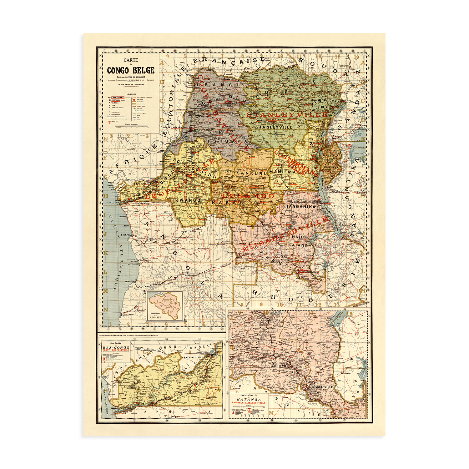 1896 Mapa del Congo Belga - Póster de arte mural antiguo del Congo belga de África Central - Imagen 19 de 26