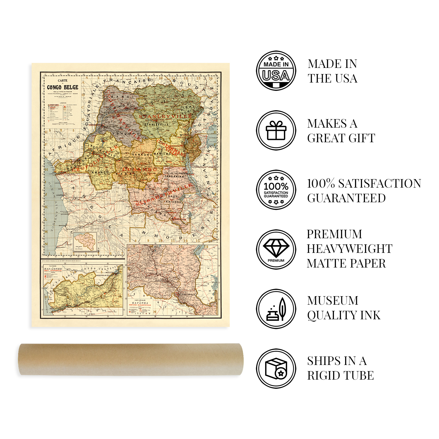 1896 Mapa del Congo Belga - Póster de arte mural antiguo del Congo belga de África Central - Imagen 14 de 26