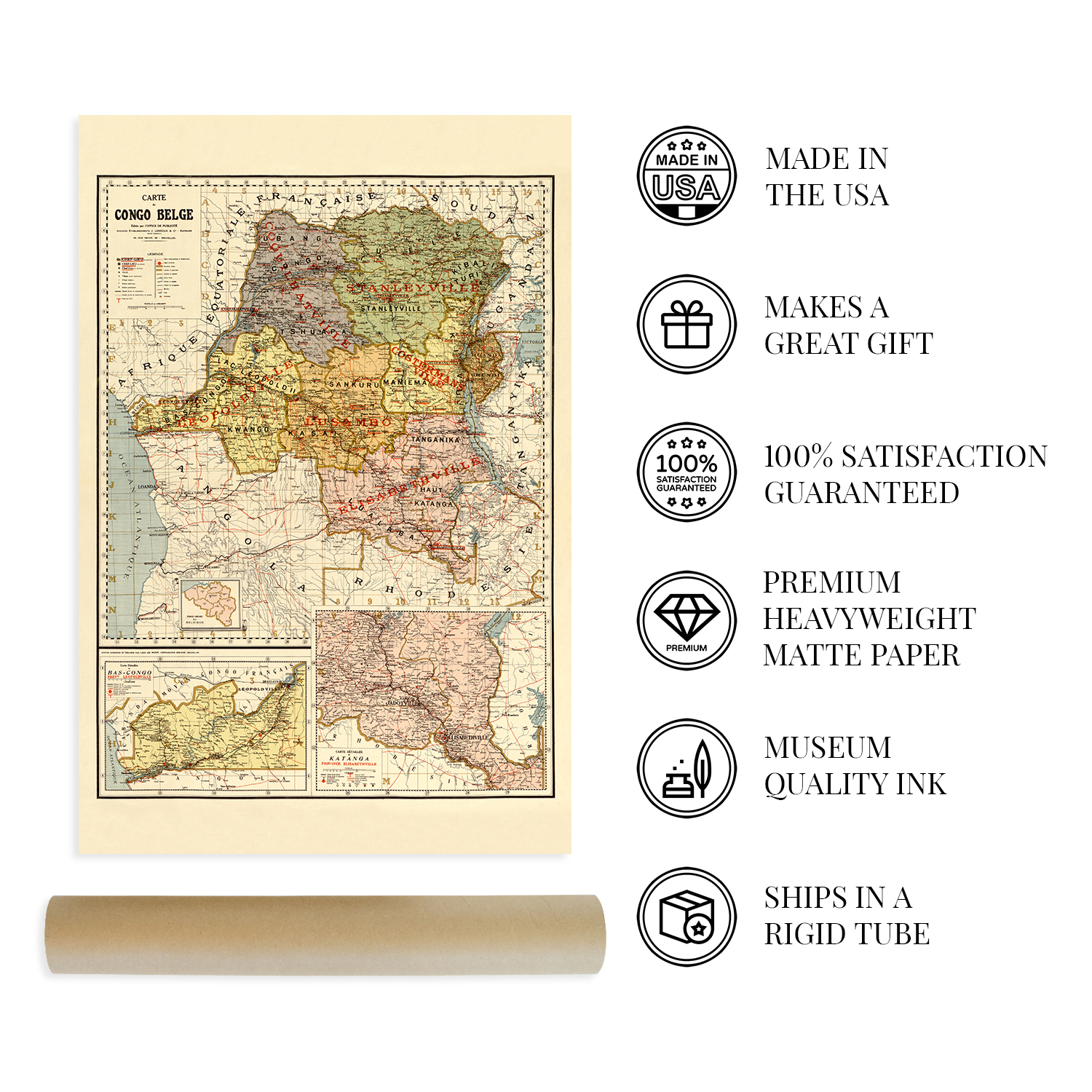 1896 Mapa del Congo Belga - Póster de arte mural antiguo del Congo belga de África Central - Imagen 21 de 26