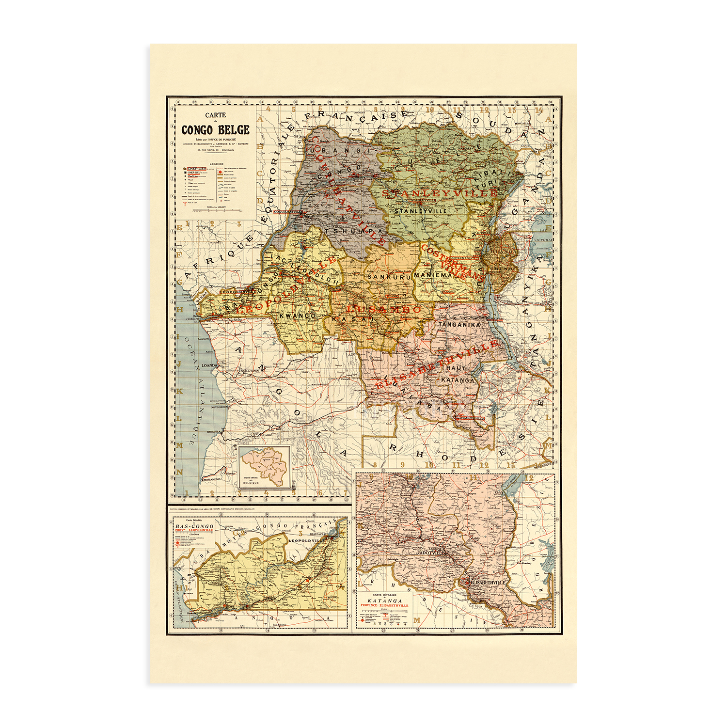 1896 Mapa del Congo Belga - Póster de arte mural antiguo del Congo belga de África Central - Imagen 26 de 26