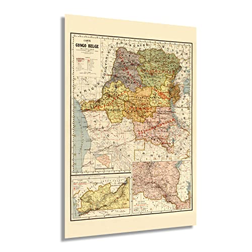 1896 Mapa del Congo Belga - Póster de arte mural antiguo del Congo belga de África Central - Imagen 20 de 26