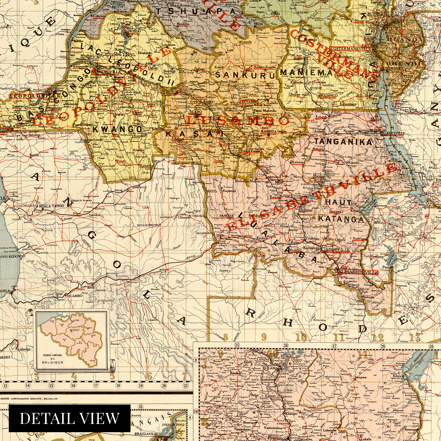 1896 Mapa del Congo Belga - Póster de arte mural antiguo del Congo belga de África Central - Imagen 23 de 26