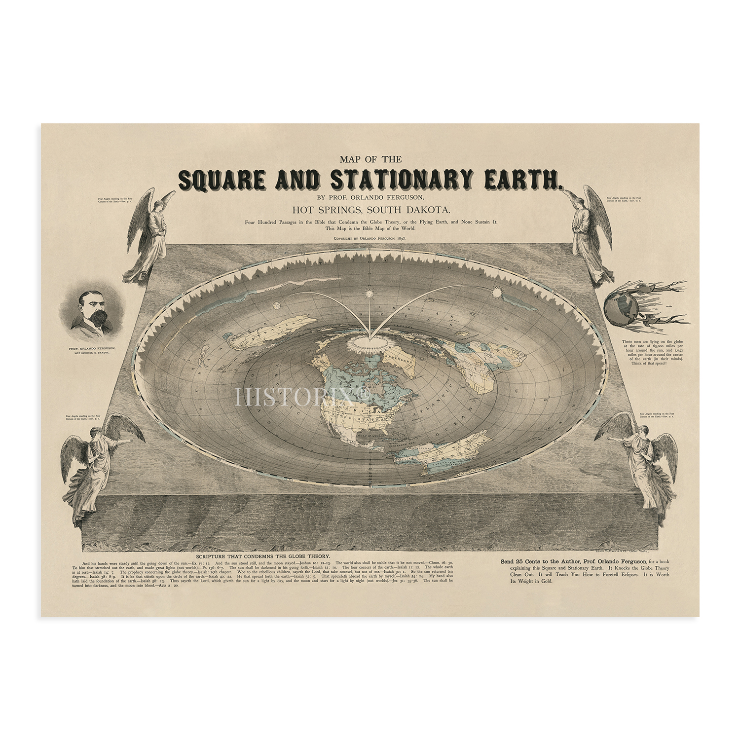 1893 Flat Earth Map of the World - Old Map of Square & Stationary Earth Poster - Bild 19 von 26