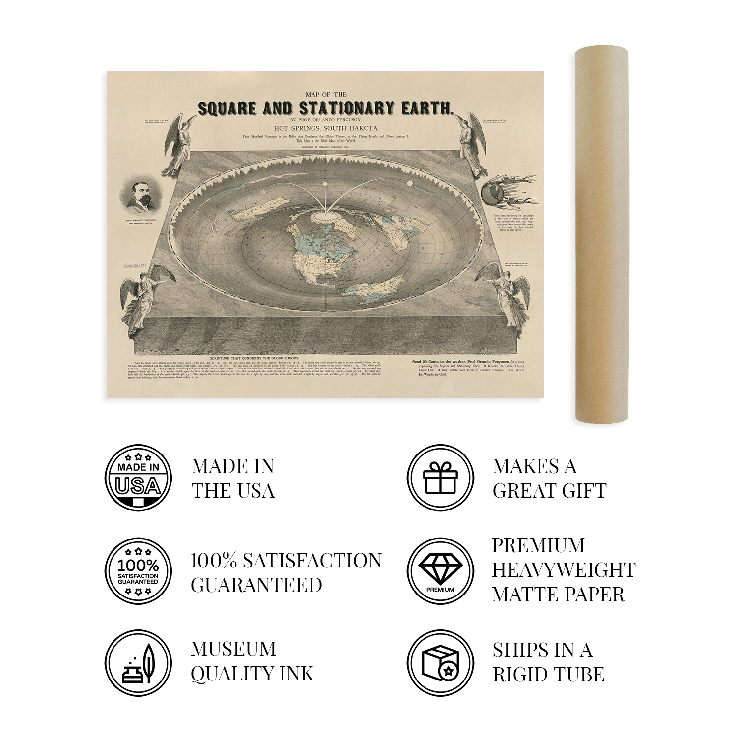 1893 Flat Earth Map of the World - Old Map of Square & Stationary Earth Poster - Bild 14 von 26