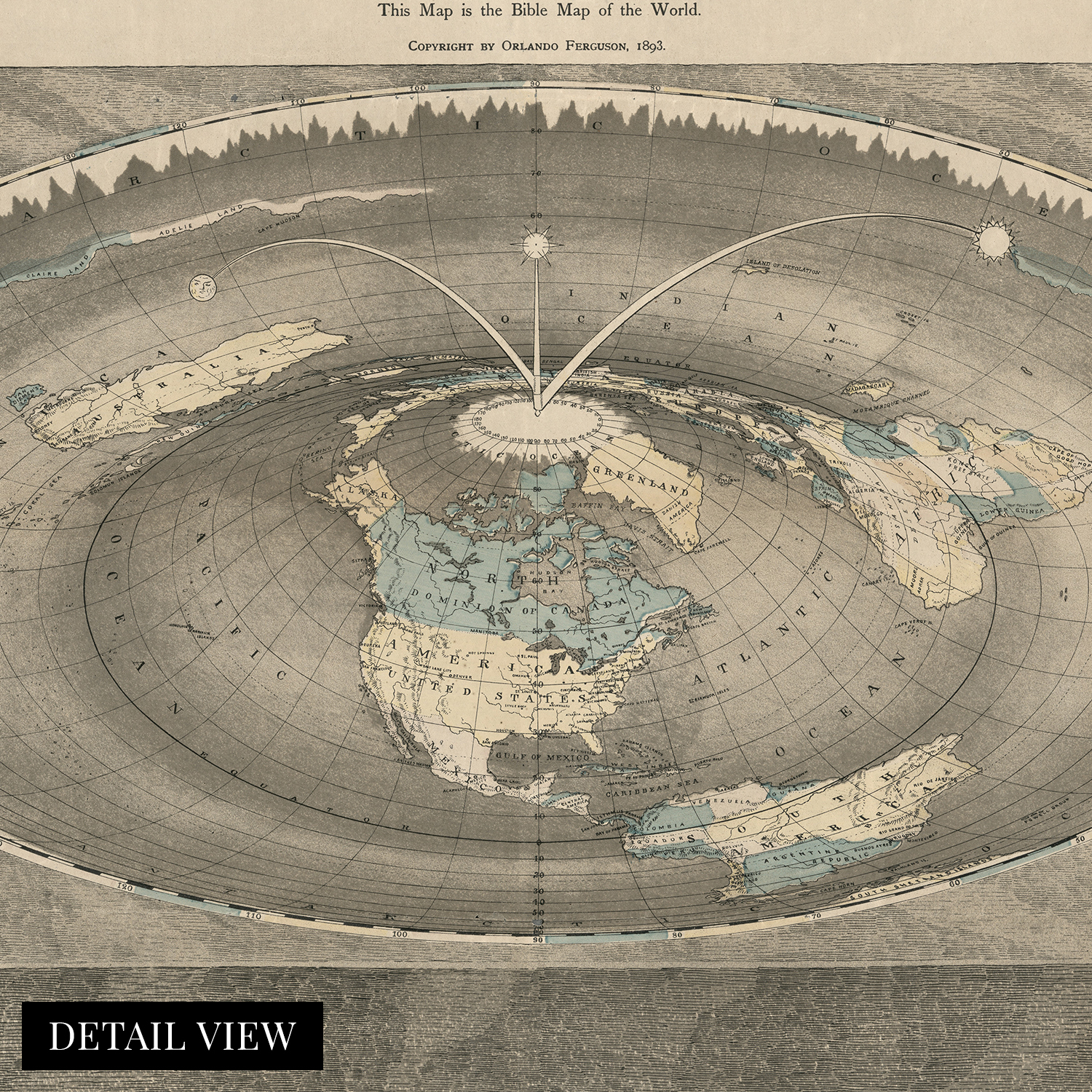 1893 Flat Earth Map of the World - Old Map of Square & Stationary Earth Poster - Bild 23 von 26