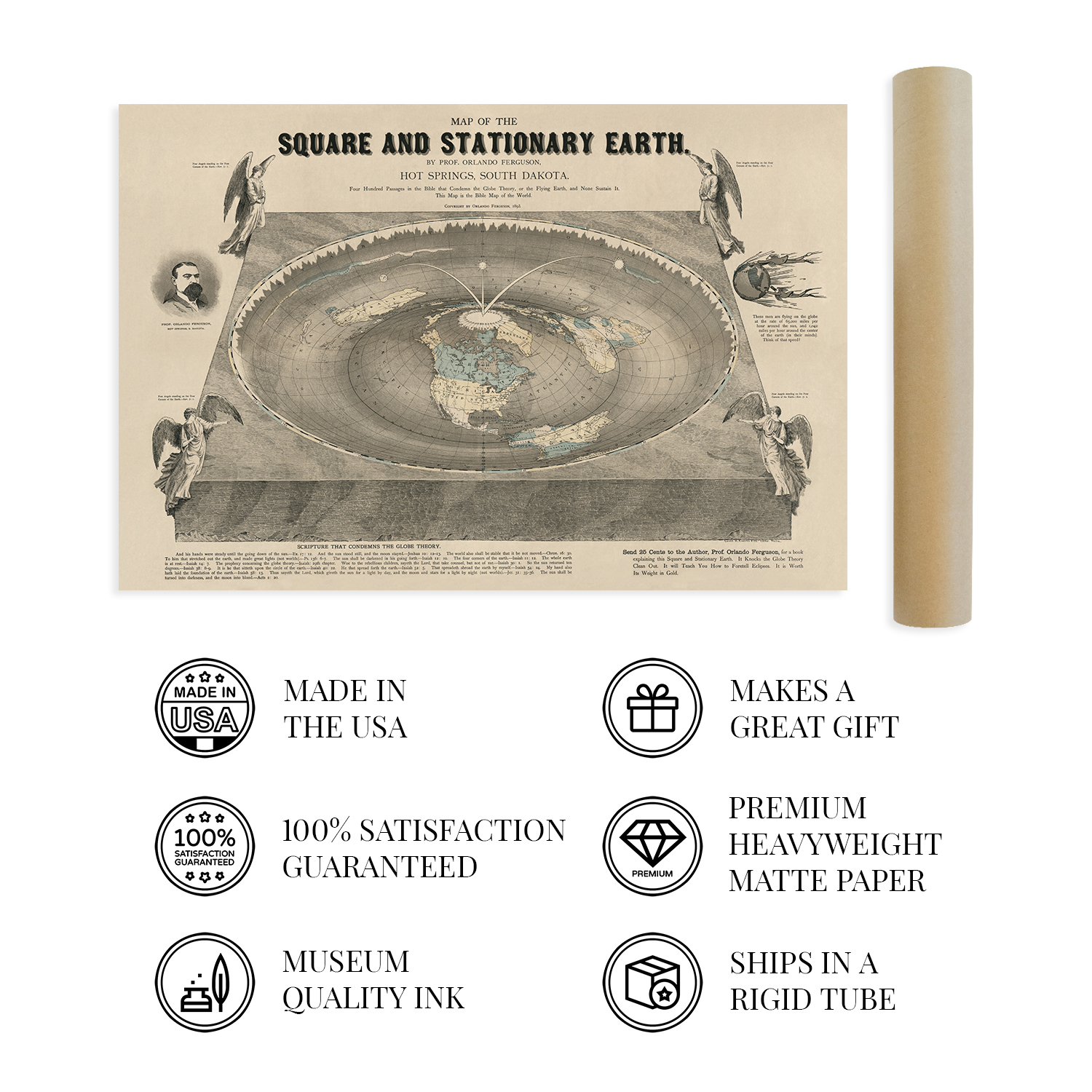 1893 Flat Earth Map of the World - Old Map of Square & Stationary Earth Poster - Bild 21 von 26