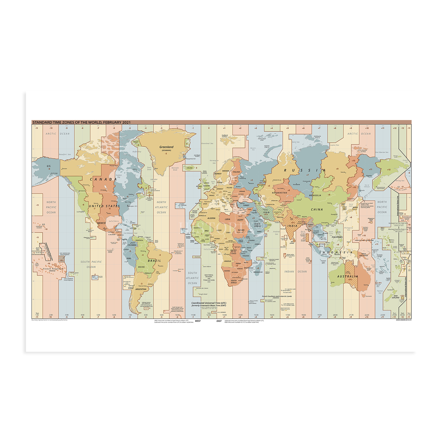 2021 Standard Time Zones of the World Map - Map of the World Time Zones Wall Art - Picture 18 of 24