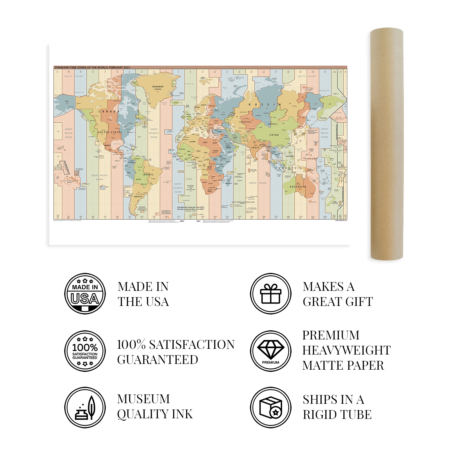 2021 Standard Time Zones of the World Map - Map of the World Time Zones Wall Art - Picture 20 of 24