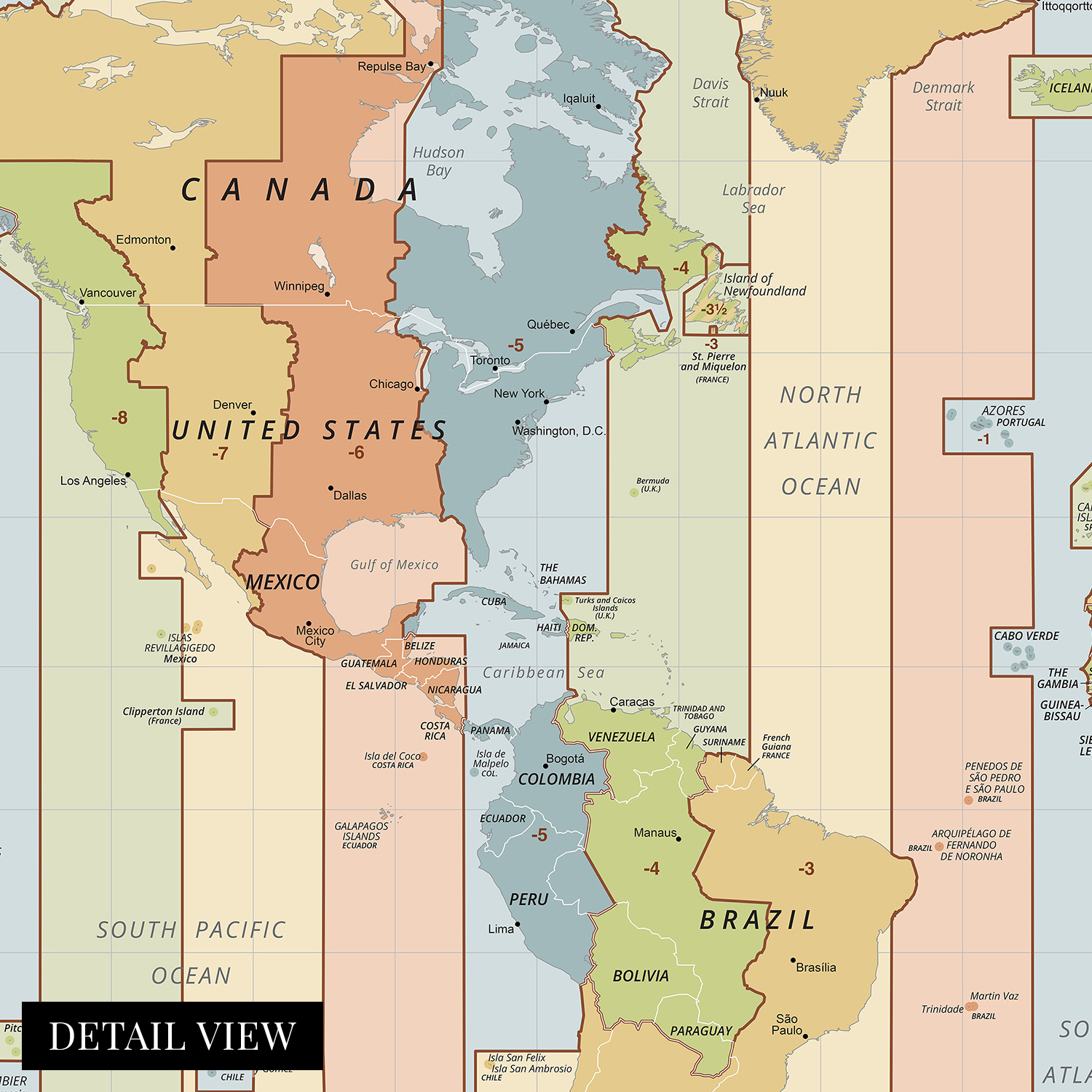 2021 Standard Time Zones of the World Map - Map of the World Time Zones Wall Art - Picture 21 of 24