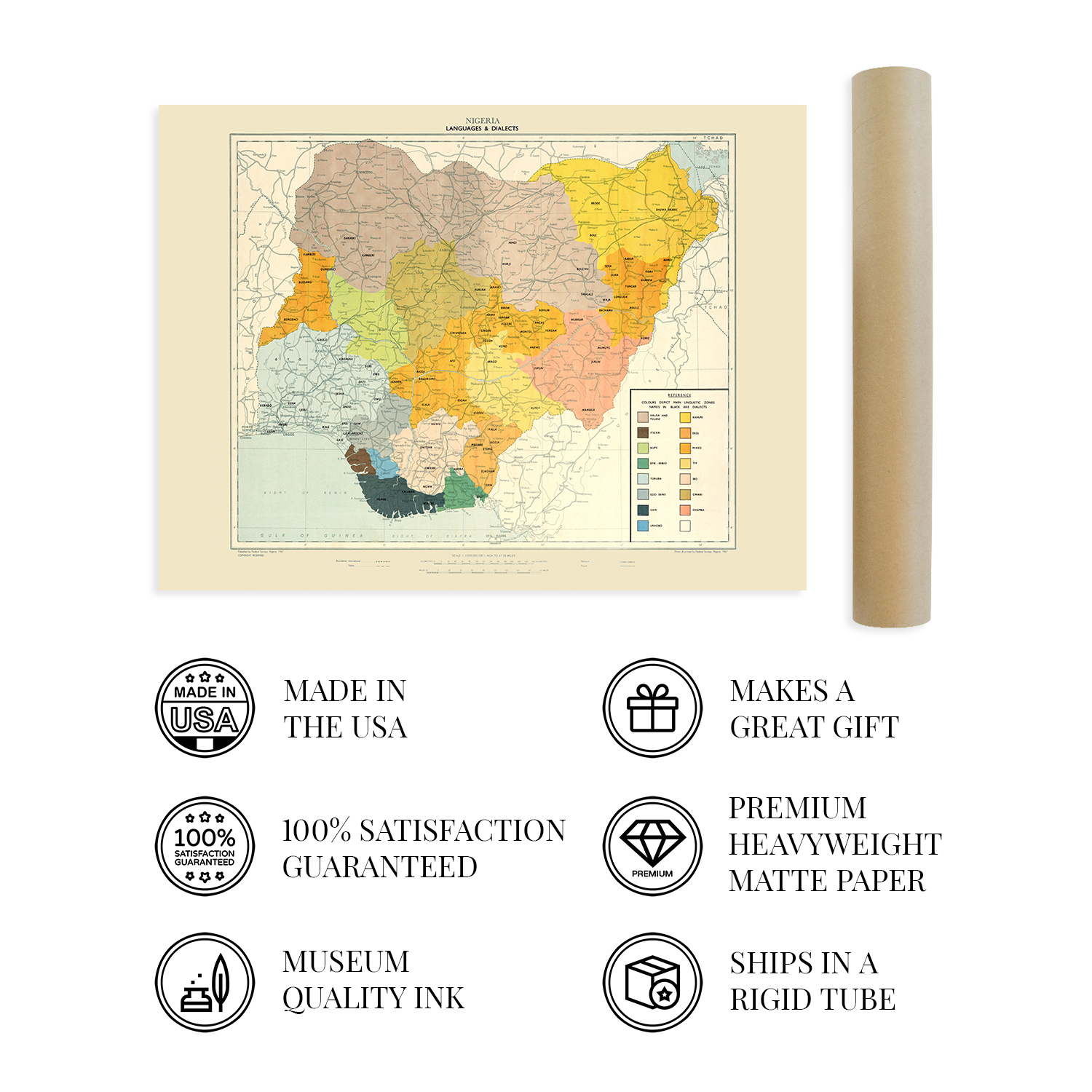 1967 Nigeria Map - History Map of Nigeria Languages & Dialects Wall Art Poster - Picture 4 of 16