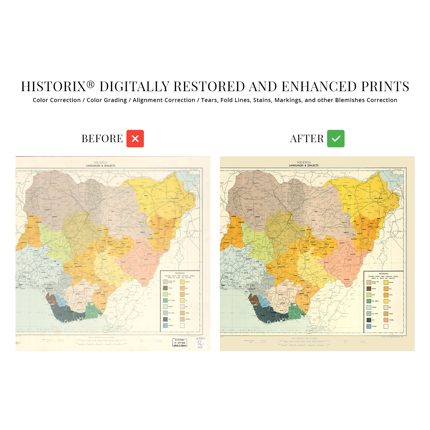 1967 Nigeria Map - History Map of Nigeria Languages & Dialects Wall Art Poster - Picture 5 of 16