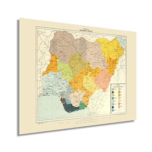 1967 Nigeria Map - History Map of Nigeria Languages & Dialects Wall Art Poster - Picture 3 of 16