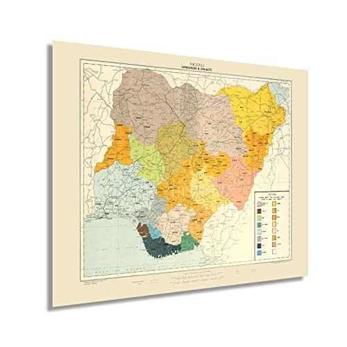 1967 Nigeria Map - History Map of Nigeria Languages & Dialects Wall Art Poster - Picture 10 of 16
